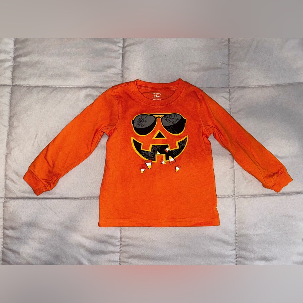 Orange Halloween Pumpkin Face Long Sleeve Shirt